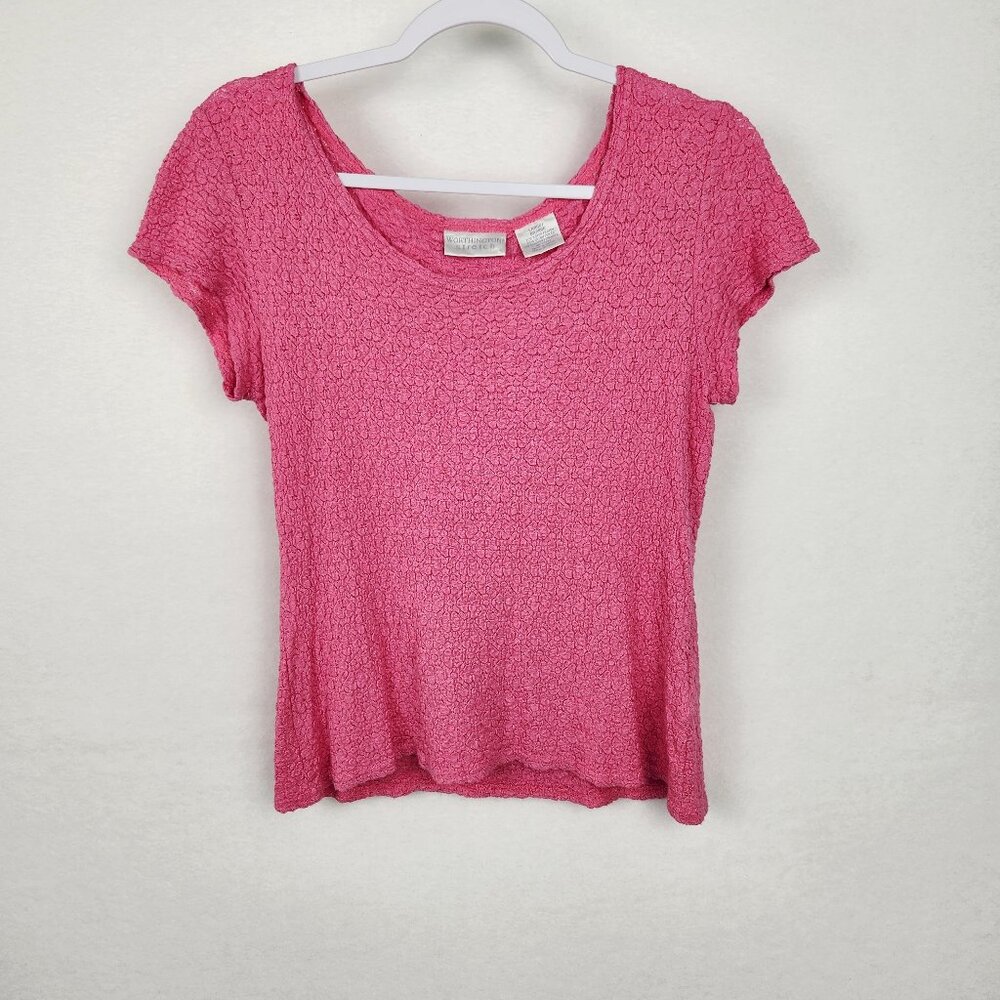 Worthington Stretch Womens Short Sleeve Top Size L Pink
